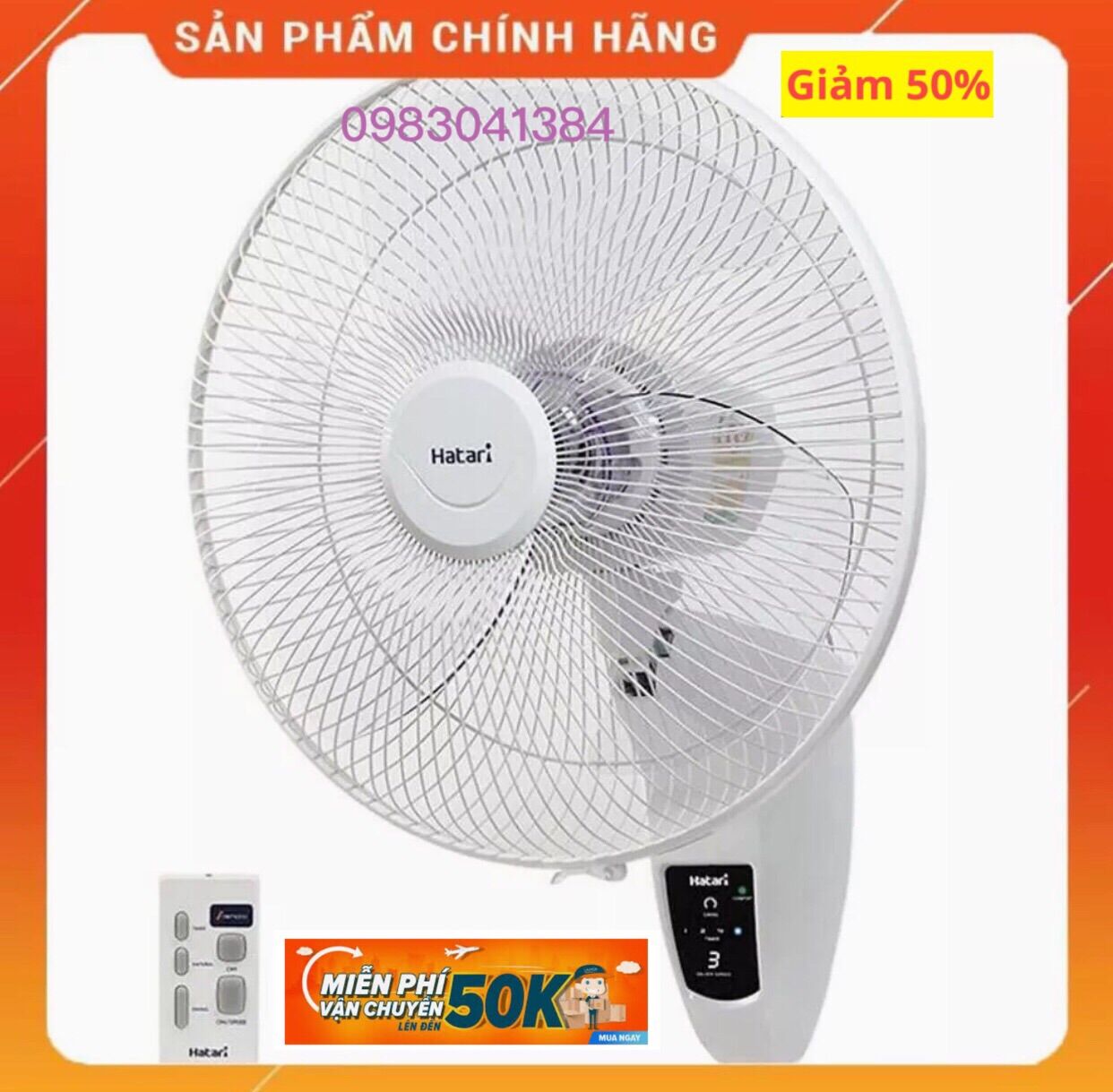 Quạt treo tường Hatari có điều khiển HT-W16R6