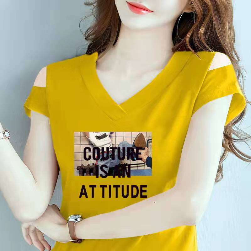 Áo Áo Thun Cổ Tròn Áo Thun Tay Ngắn Nữ Cỡ Lớn Ôm Dáng Tay Lỡ 2023 Dễ Phối Cổ Tim Cotton Mẫu Mới V Mùa Hè