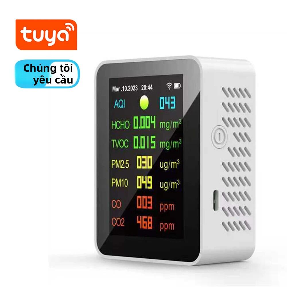 Máy Đo Chất Lượng Không Khí Tuya WIFI 7 Trong 1, Đo CO, HCHO, CO2, PM2.5, PM10, TVOC, AQI, Thiết Bị Thông Minh Với Màn Hình Hiển Thị, Máy Dò Khí CO2 - Thương hiệu Meterk Giá 920,000 Đồng*Miễn phí vận chuyển
