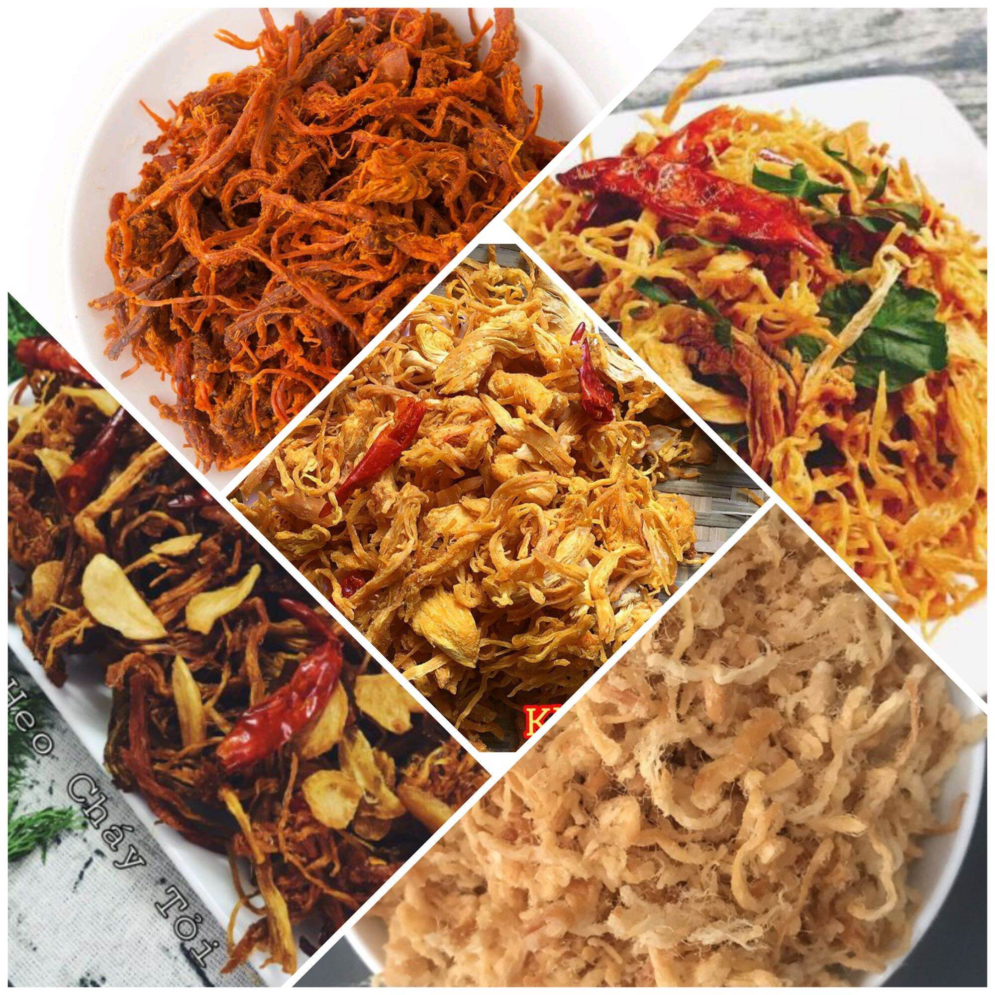 Compo 5 món: 500g gà chanh, 500g gà tỏi, 500g heo tỏi, 500g bò sợi, 500g chà bông heo