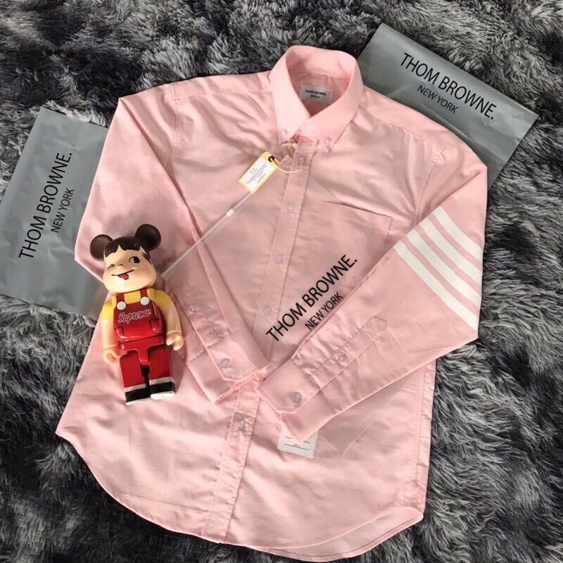 Áo sơ mi Thom Brown hồng 4 sọc trắng