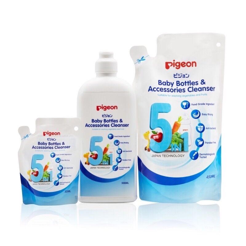 Nước rửa bình sữa và rau củ quả Pigeon 500ml