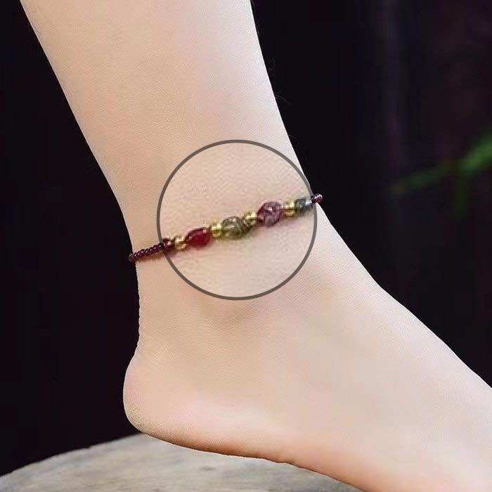 Lắc chân Đá Garnet phối Thạch anh màu 3mm