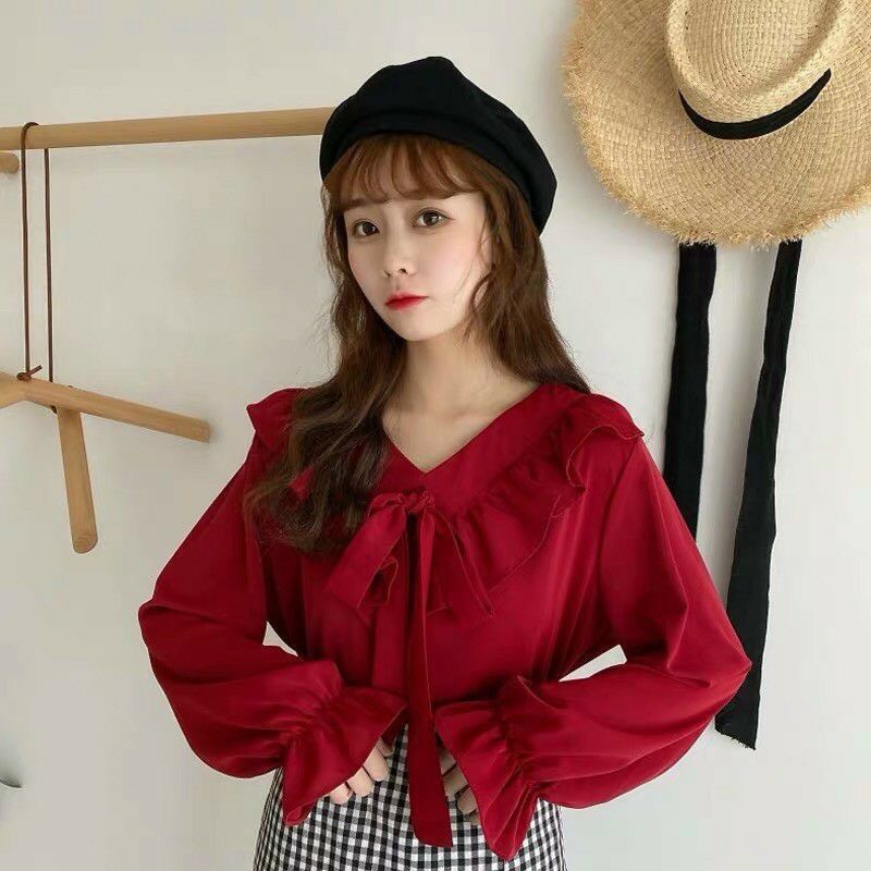 Áo tiểu thư cổ bèo cột nơ HƯ XINH