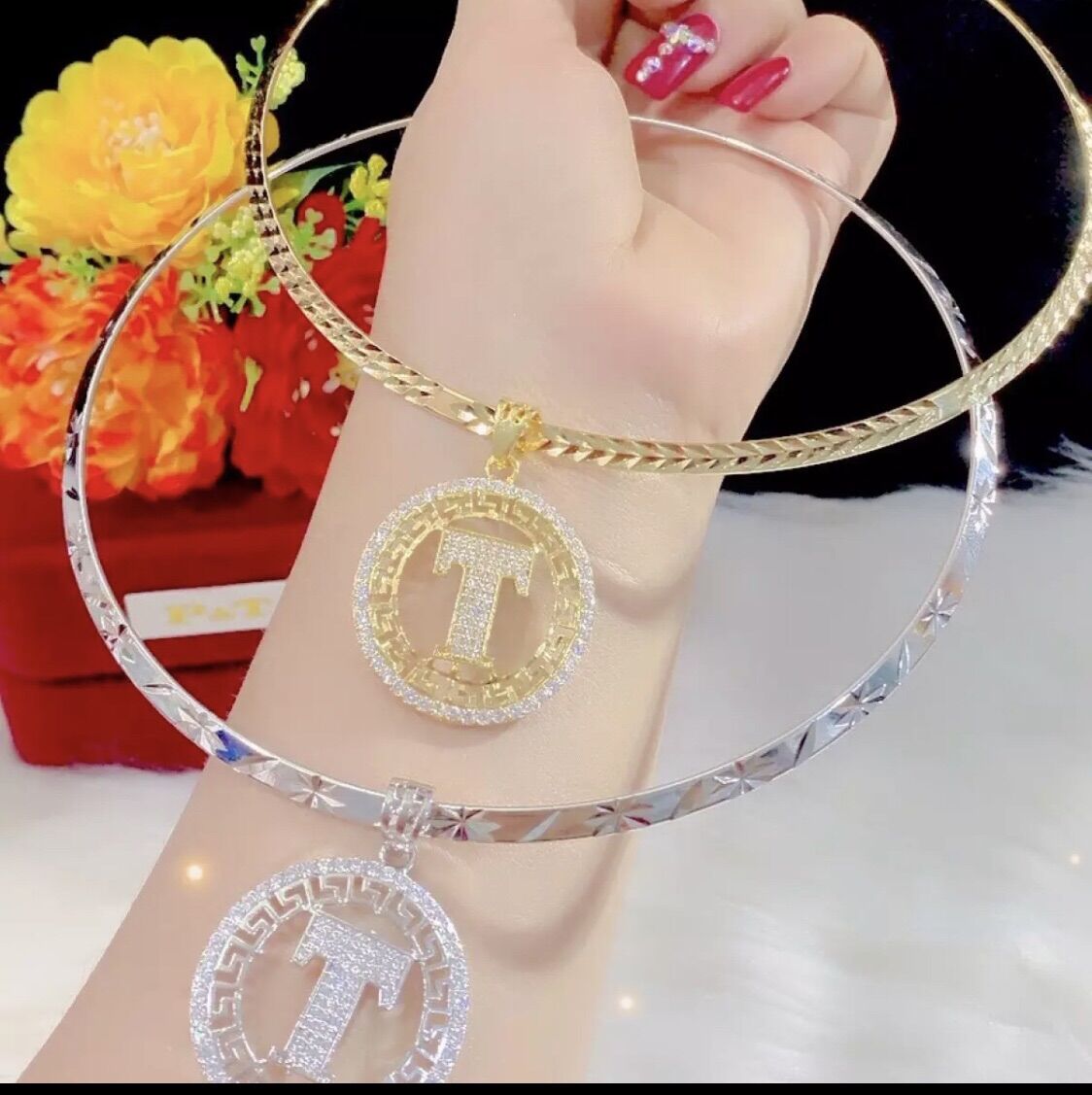 Kiềng cổ mặt chữ T mạ vàng 18k mạ bạch kim mẫu mới cực đẹp