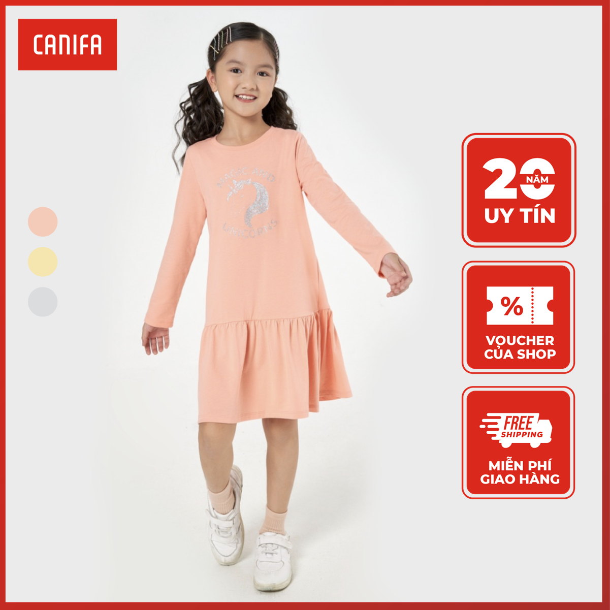Váy liền bé gái canifa 1ds22w001