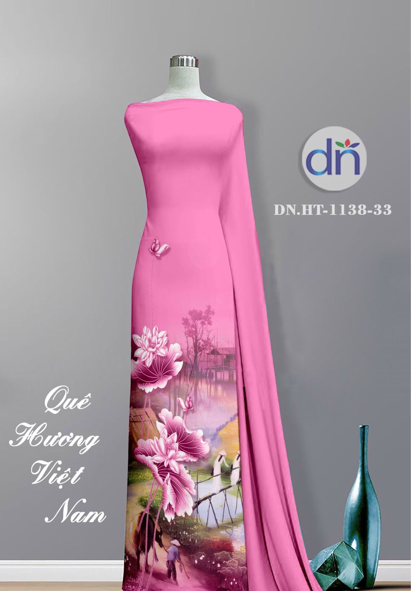 Vải áo dài hoa sen