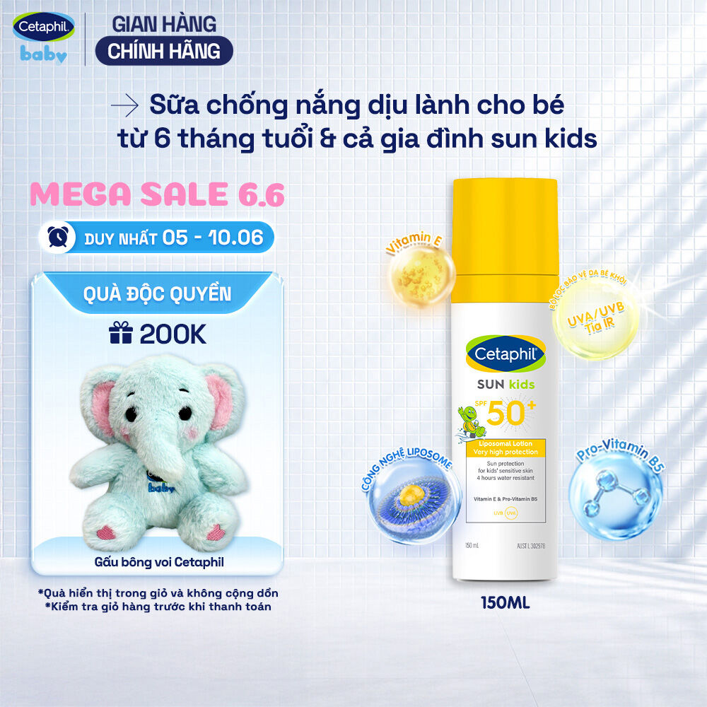 Sữa chống nắng dịu lành cho làn da nhạy cảm của bé từ 6 tháng tuổi CETAPHIL BABY SUN KIDS 150ML