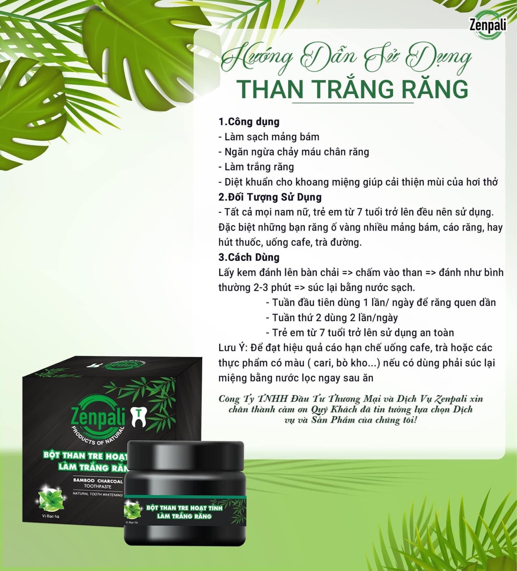 Bột Than Tre Hoạt Tính Trắng Răng Zenpali