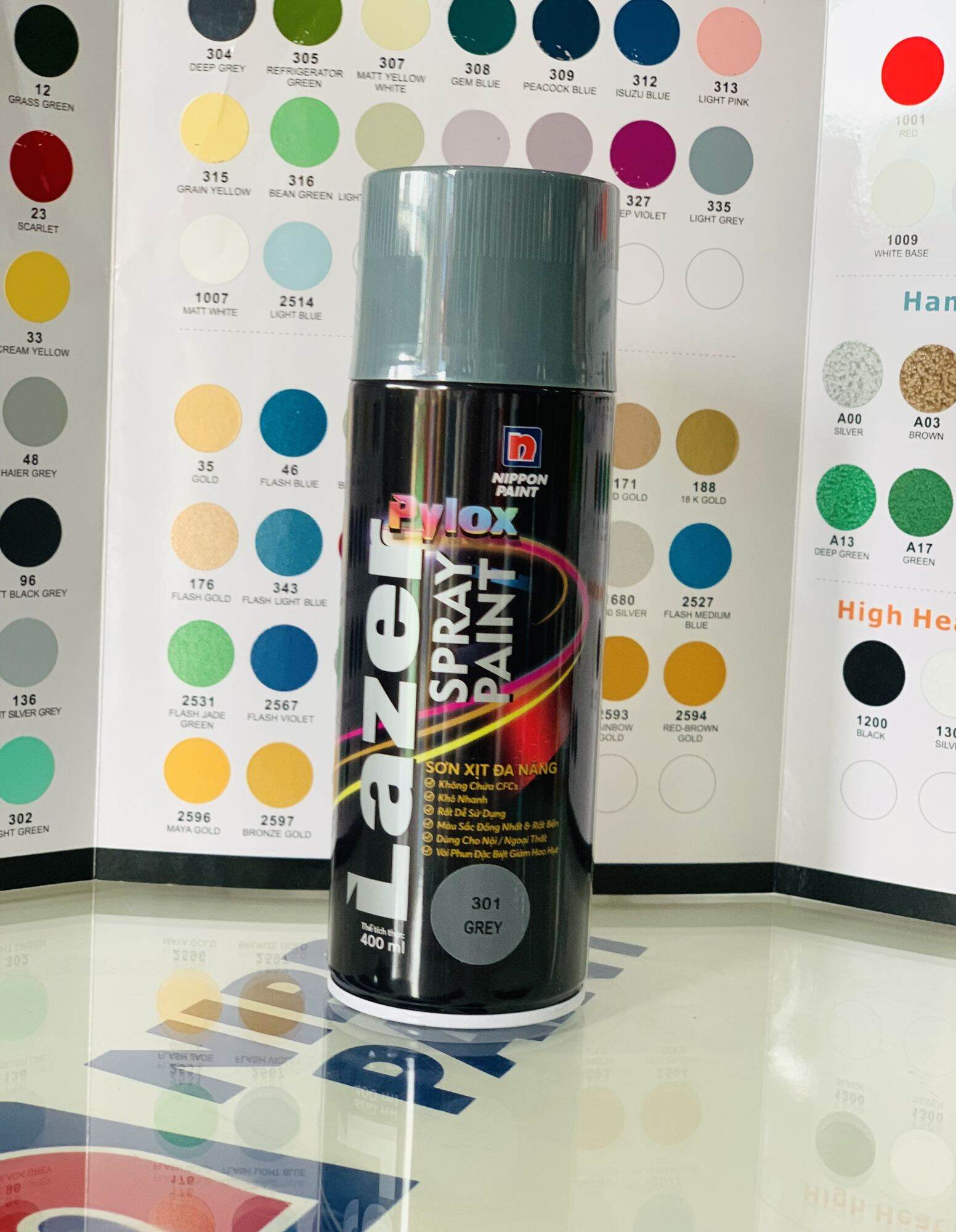 Sơn xịt đa năng Pylox Lazer màu xám - Grey Nippon paint 400ML