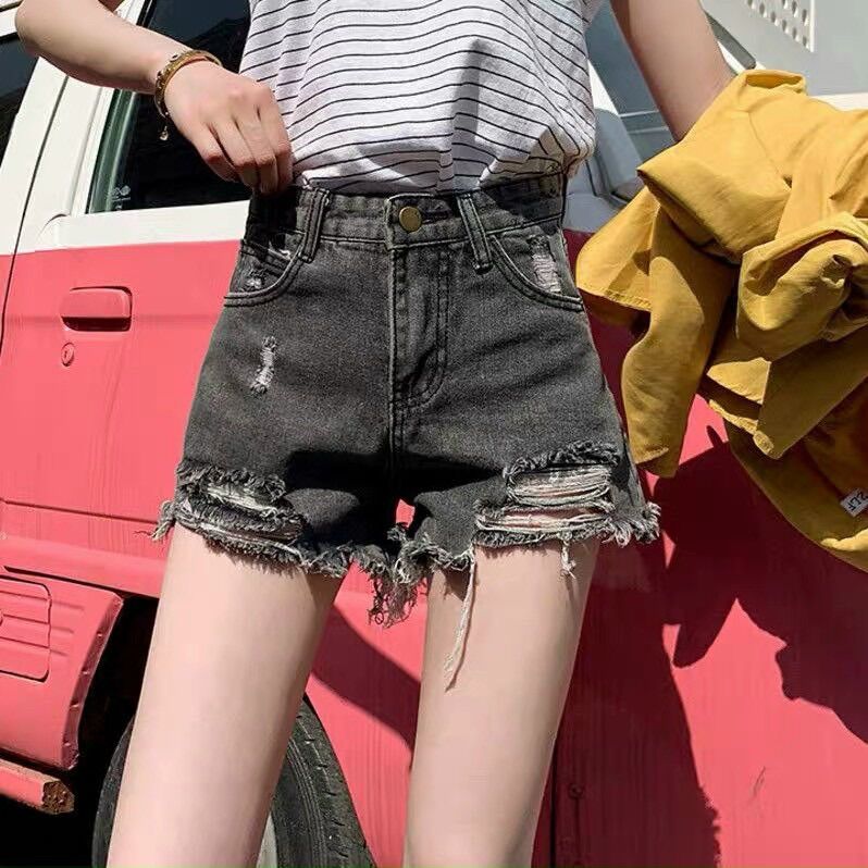 Quần short jeans bigsize vnxk nữ size lớn 30 đến 35 xám rách