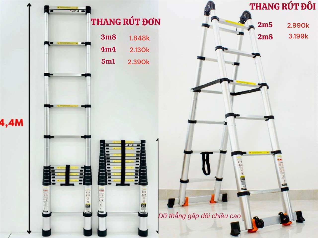 Thang Nhôm rút (Thang đơn/ Thang đôi)