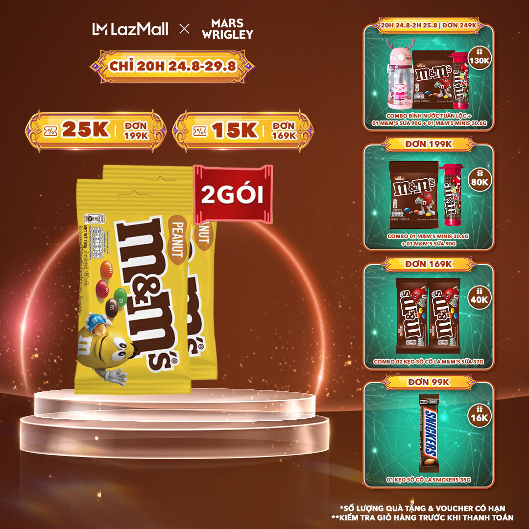 Combo 2 gói kẹo sô cô la đậu phộng m&m's gói 180g