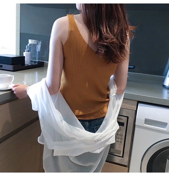 Áo sát nách nữ, áo 2 dây cổ tim nữ tính