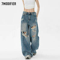 7.Modifier | Quần Jeans Xẻ Rách Dáng Suông Cao Cấp Mùa Thu
