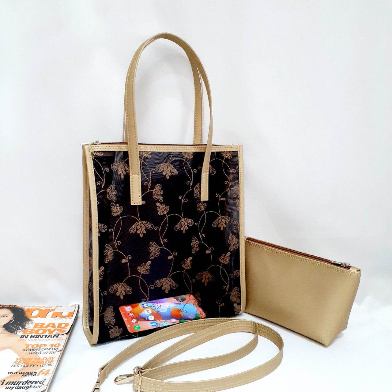 2-in-1 Transparent Women's Handbag for Work, Made of Computer Mesh Material, Can Hold Laptops, A3, A4 Documents, with Wallet and Matching Crossbody Strap - 4
