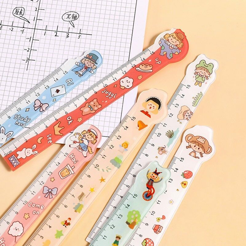 Thước kẻ hình thú in hình dễ thương 15cm (loại cứng)