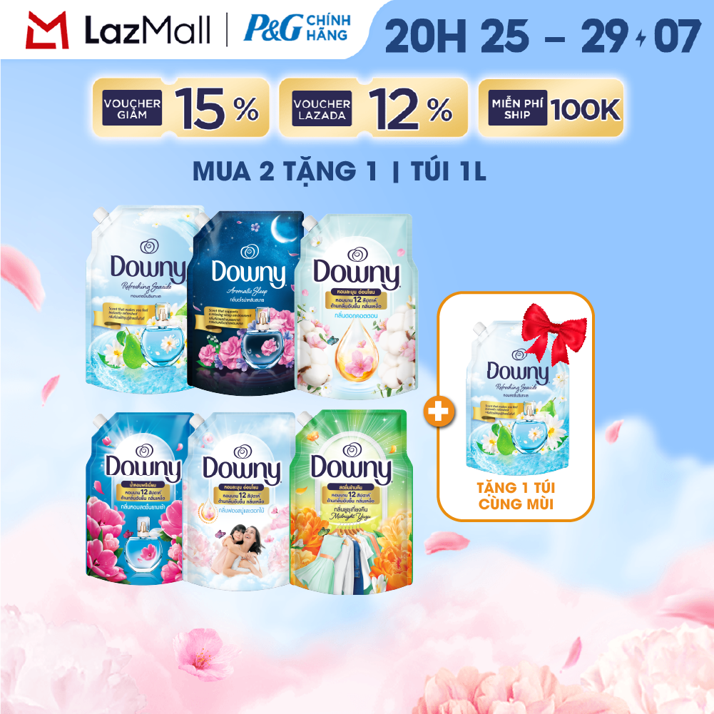 [MUA 2 TẶNG 1] Combo 3 Nước Xả Vải Đậm Đặc DOWNY Hoa Đêm/ Bờ Biển Tươi Mát/ Giấc Ngủ Thư Thái/ Tinh Khôi/ Đam Mê/ Nắng Mai/ Bung Tỏa Hạnh Phúc/ Cotton Thuần Khiết Túi 1L