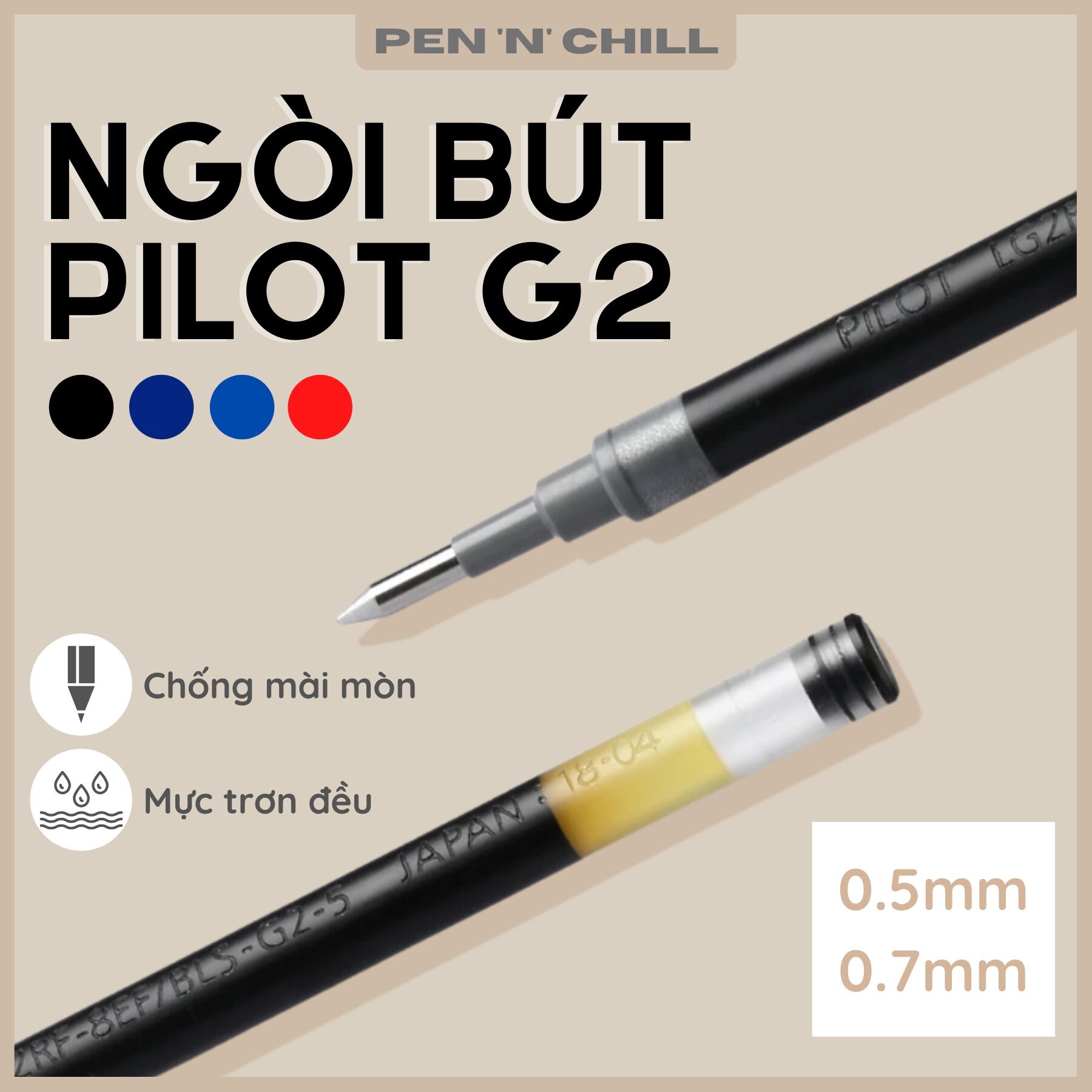 Ngòi bút gel pilot g2 - cỡ ngòi 0.5mm/0.7mm