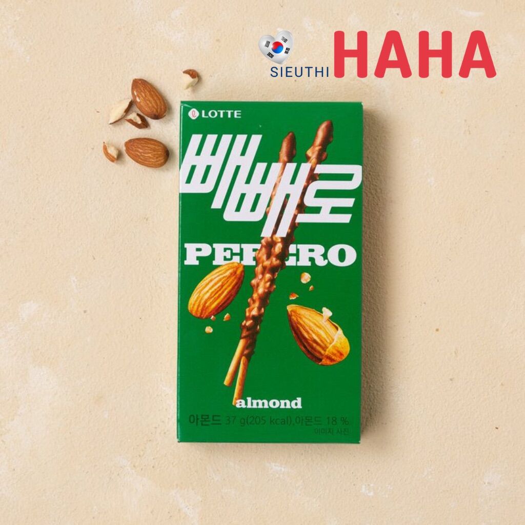 Bánh que pepero hạnh nhân hàn quốc 롯데 아몬드 빼빼로 37g