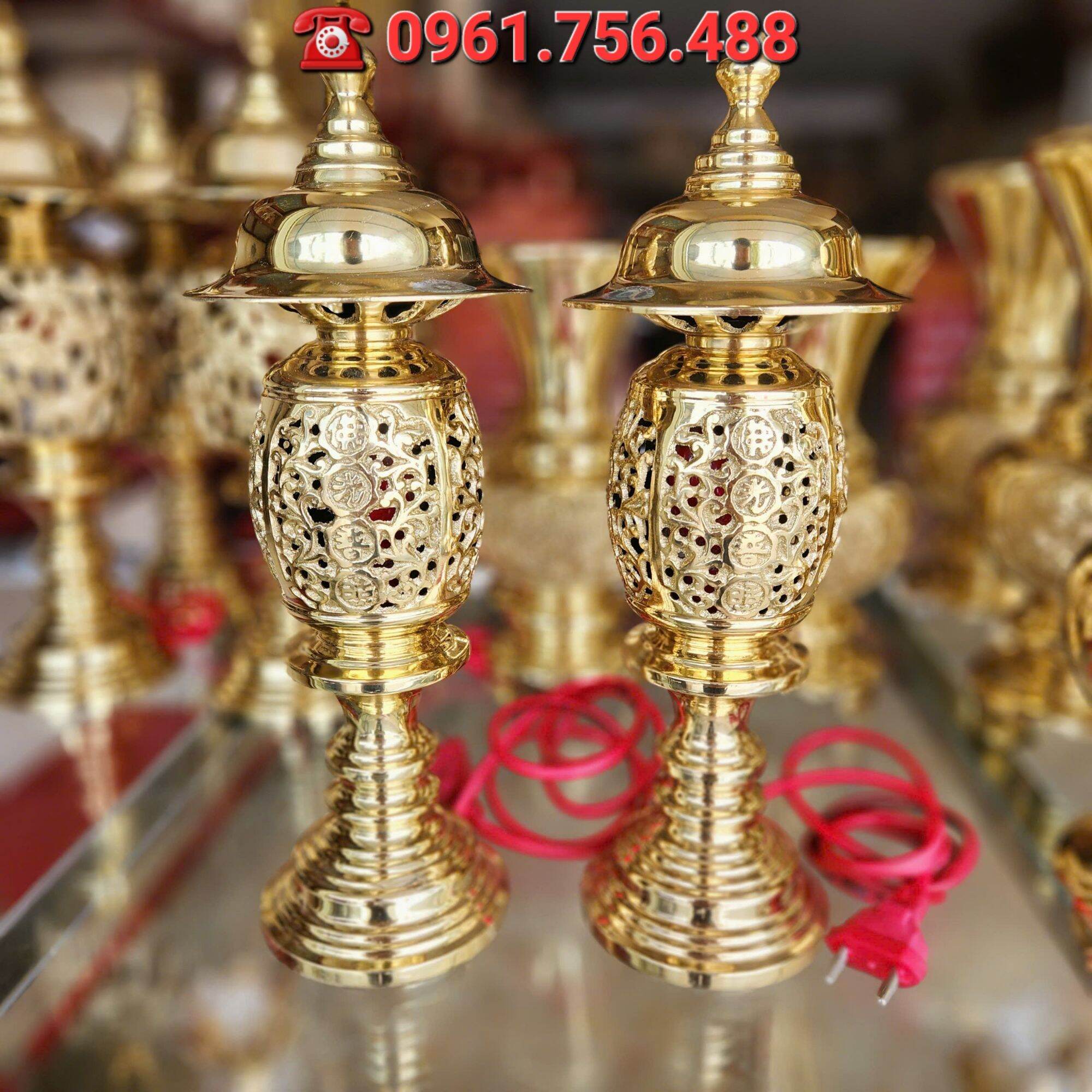 Đôi đèn đồng vàng nguyên chất 31cm