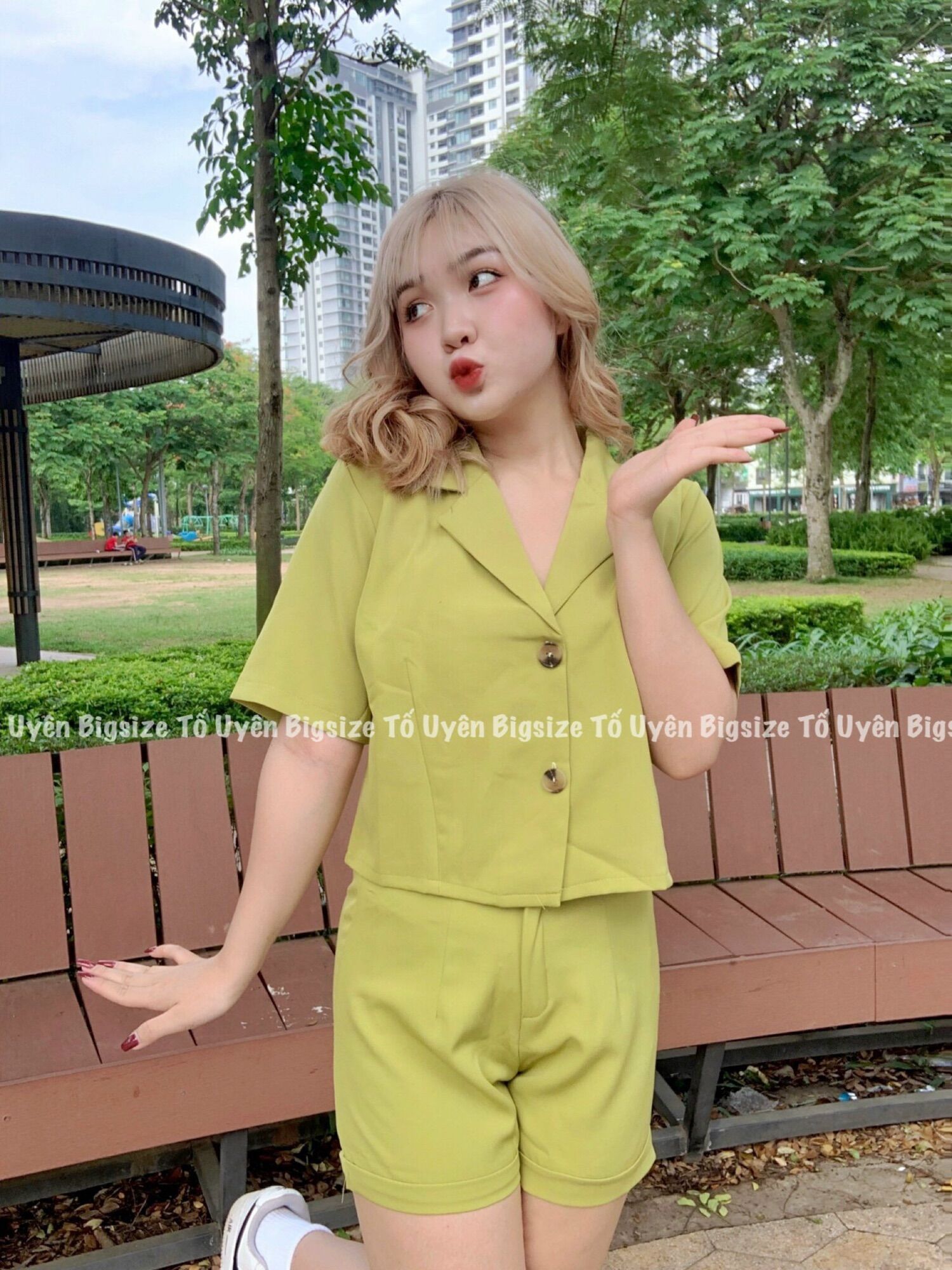 Set Bộ Vest Cộc Tay 2 Màu Đen - Xanh Cốm