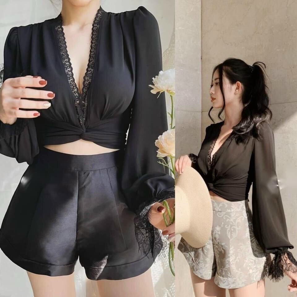 Áo voan phối ren cột eo đẹp from 50kg trở lại