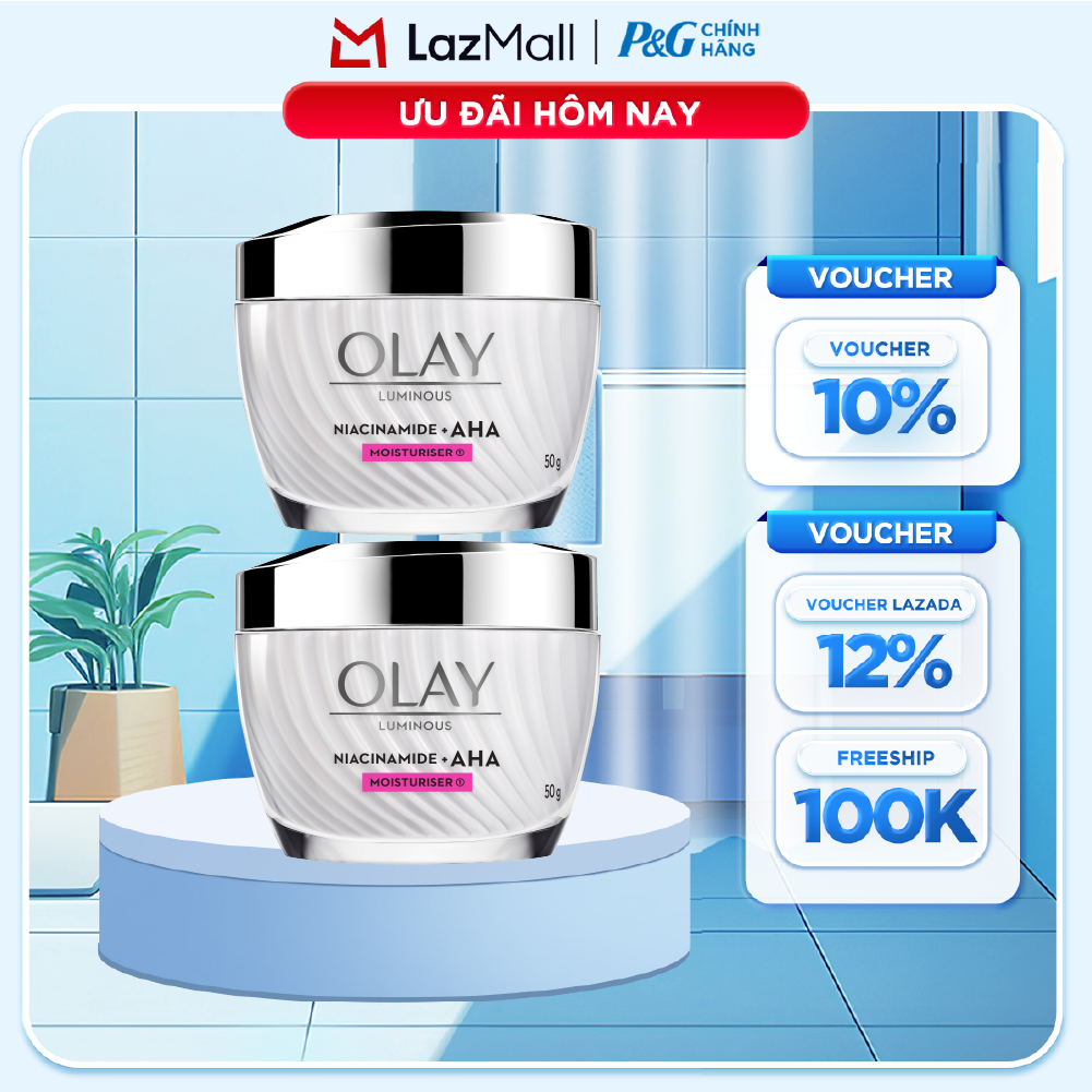 Combo 2 Kem Dưỡng Ban Ngày OLAY LUMINOUS NIACINAMIDE AHA Dưỡng Ẩm Sáng Da, Mờ Thâm Mụn Hũ 50G