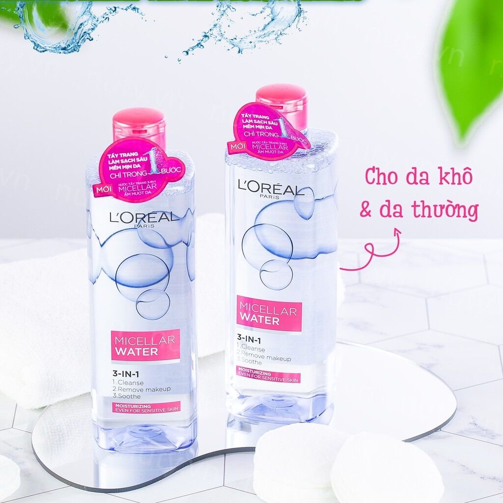 Tẩy trang dưỡng ẩm mượt da 3-in-1 L'Oreal Paris Micellar Water 400ml