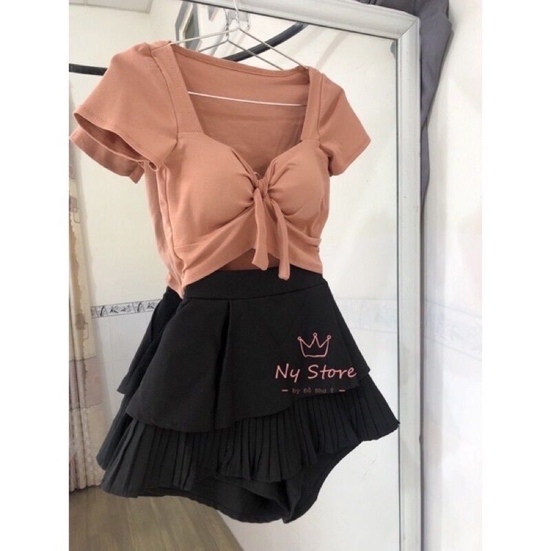 Áo croptop màu nhiều buộc nơ XK