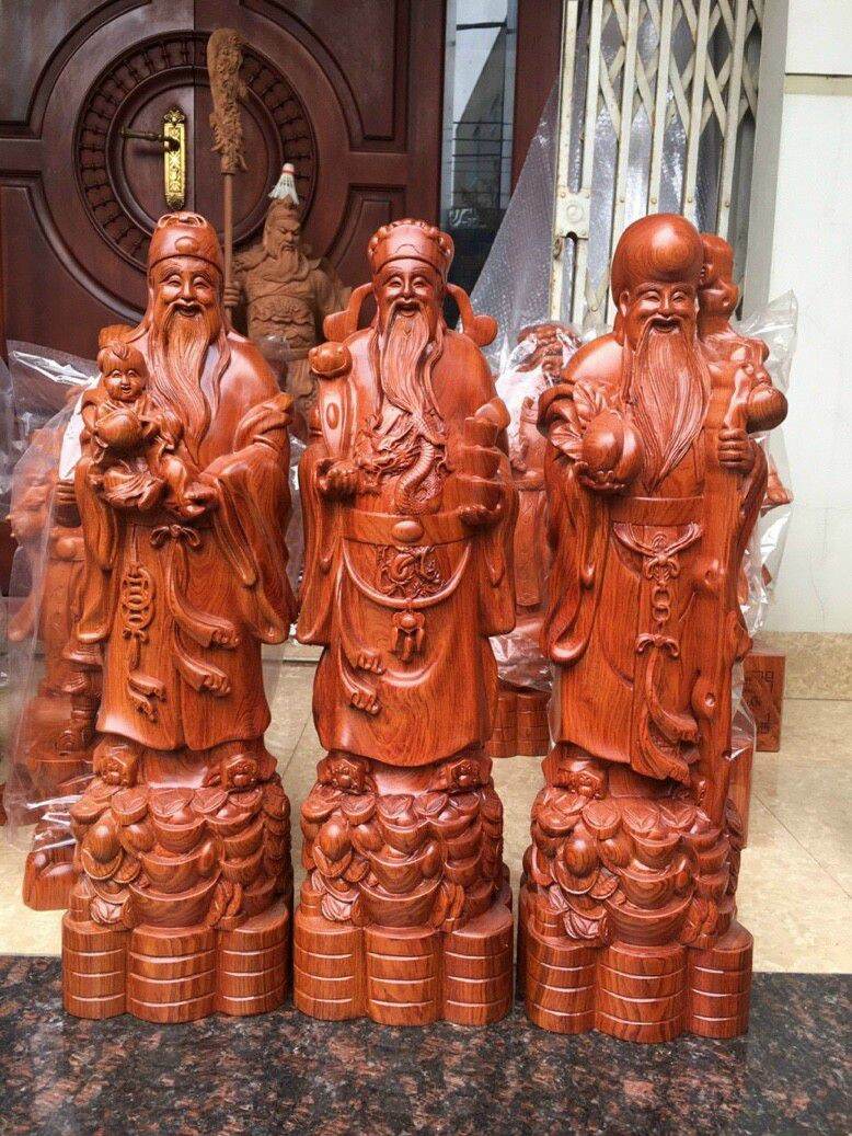 Tượng tam đa phúc lộc thọ mẫu mới bằng gỗ hương đá kt cao 30 ,40cm