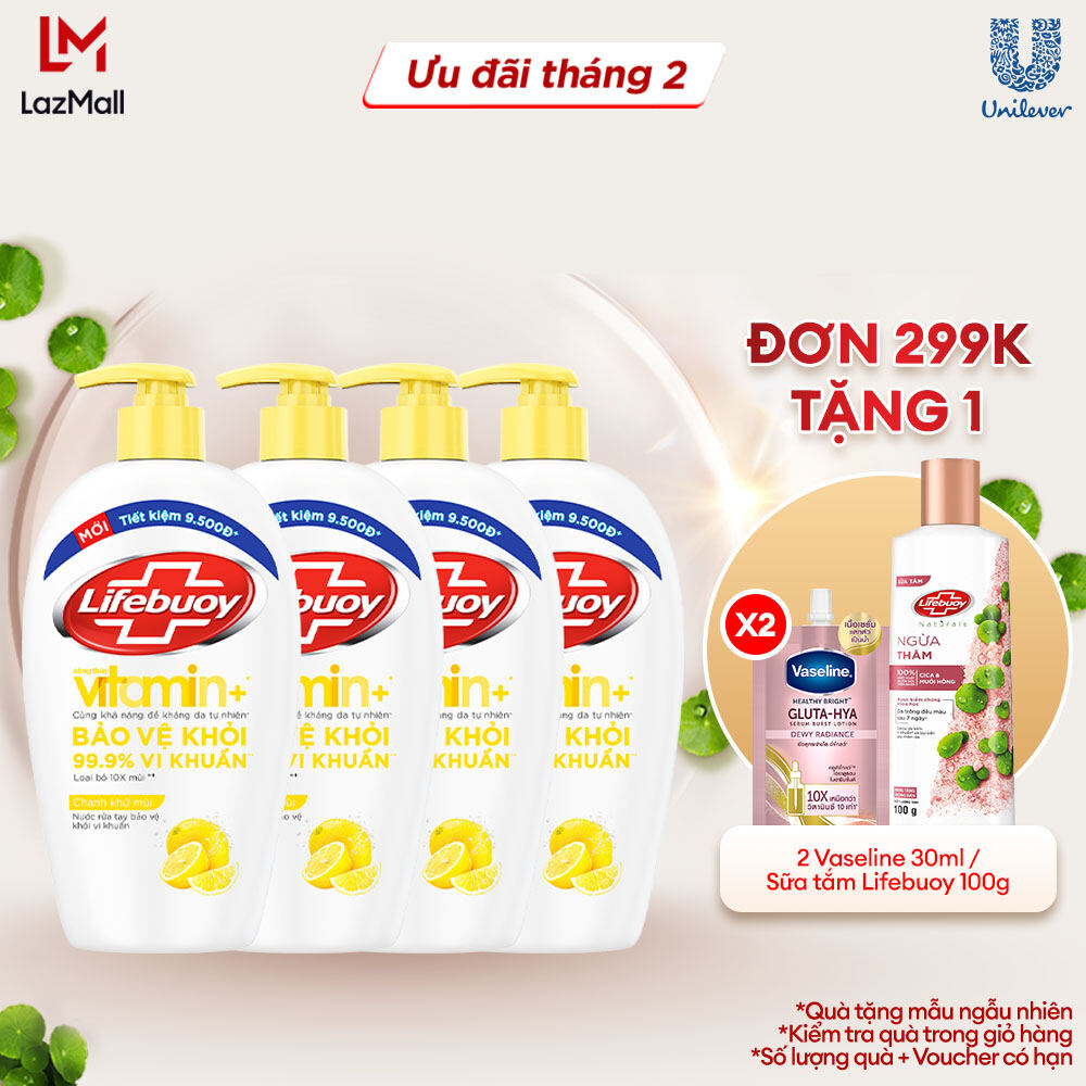 Combo Nước rửa tay Lifebuoy công thức Vitamin+  Bạc Bảo Vệ 450G & Sữa Dưỡng Ẩm chai 450g