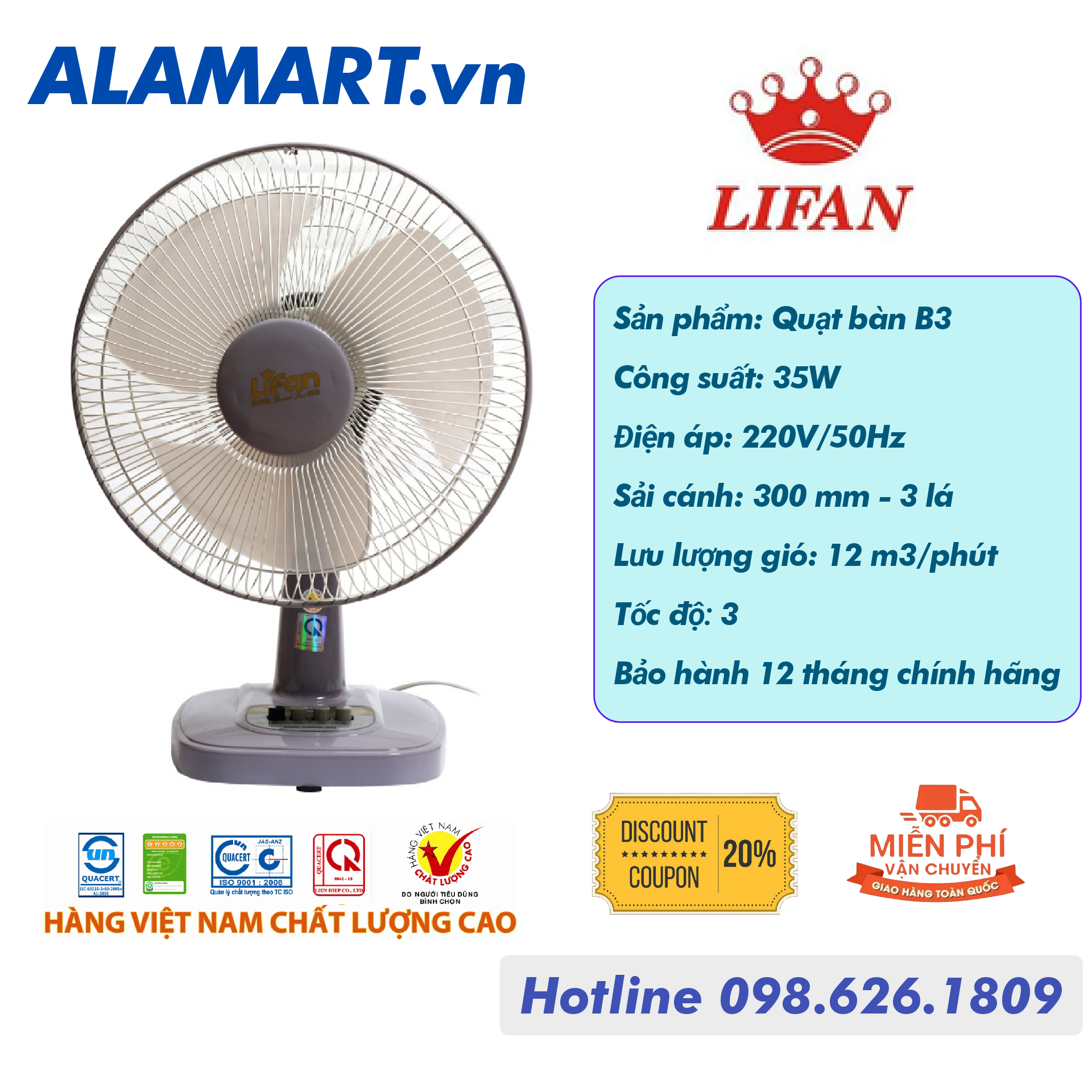 QUẠT BÀN LIFAN B-212