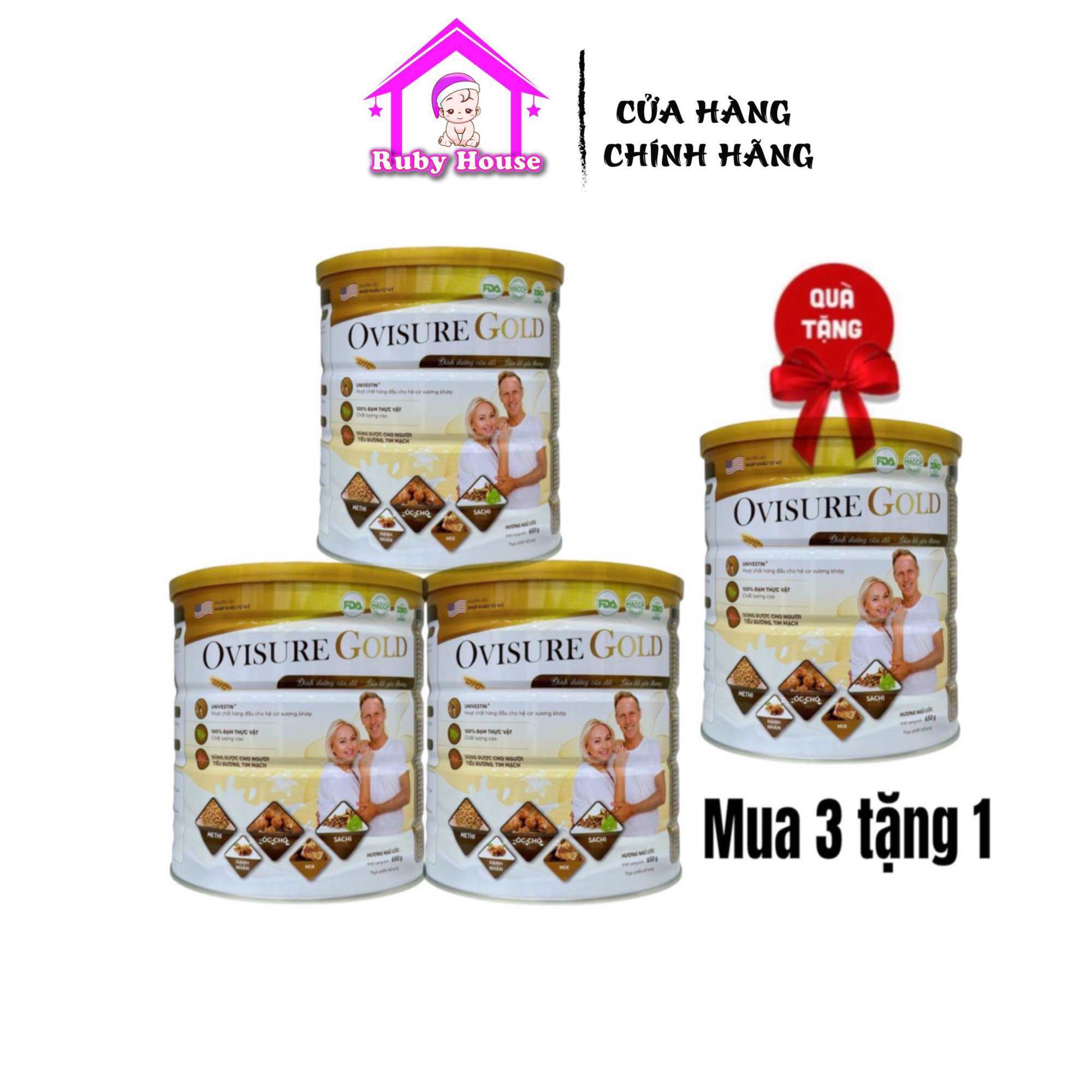 [Mua 3 tặng 1 lon] Sữa hạt xương khớp Ovisure Gold hộp 650g chính hãng giá tốt, date mới