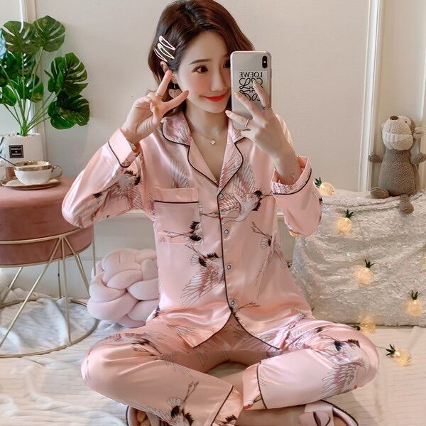 [HCM]SET BỘ  NGỦ PIZAMA PHI LỤA TAY DÀI HÌNH HẠT - SN0249