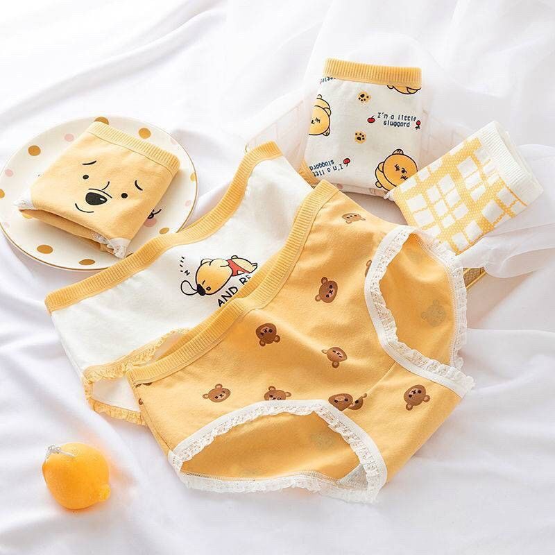 Set 5 Quần Lót Nữ Cotton Cute dễ thương hình Gấu vàng Dễ thương