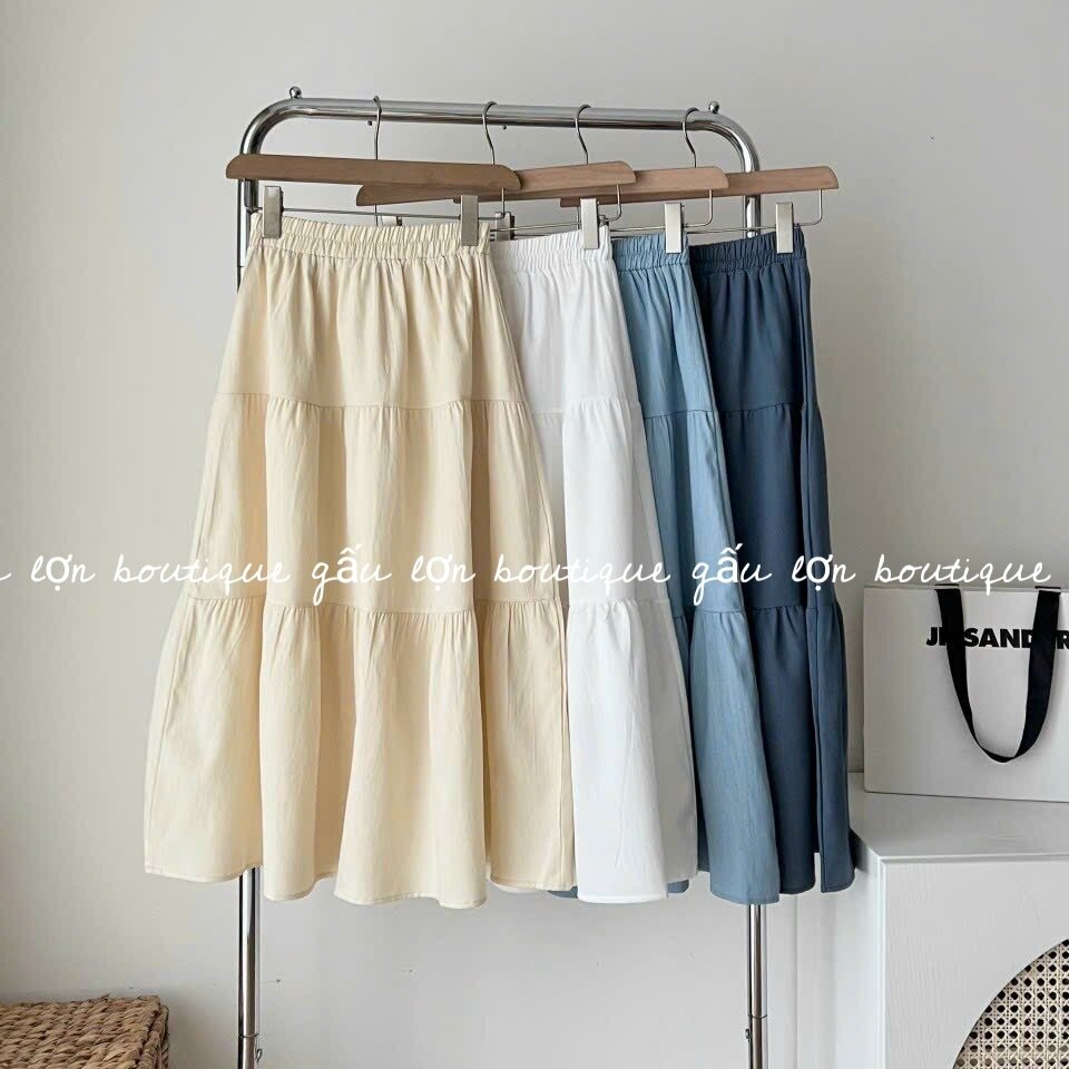 Chân váy midi 3 tầng chất thô 2lớp hàn quốc