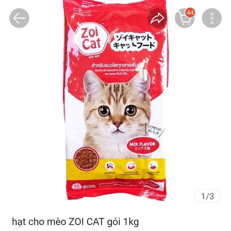 ZOI CAT gói 1kg - thức ăn hạt thơm ngon bổ dưỡng dành cho mèo từ 6 tháng tuổi trở lên, thương hiệu từ Thái Lan