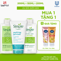 [VC 15% tối đa 70K đơn 399K] Combo Simple Tẩy trang Micellar 200ml + Sữa rửa mặt 150ml + Nước hoa hồng 200ml ngừa mụn hiệu quả [CHÍNH HÃNG ĐỘC QUYỀN]