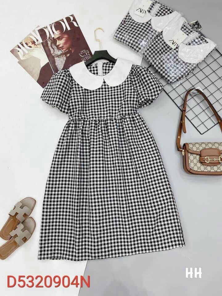 [HCM]Đầm babydoll caro cổ bèo dễ thương