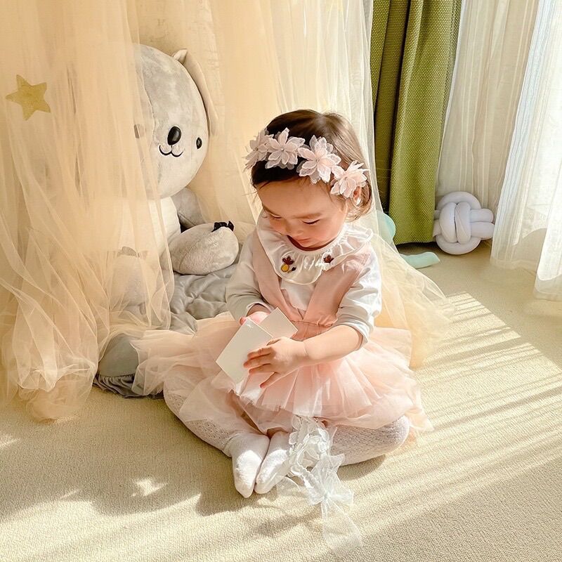 Băng đô tóc vòng hoa ren tiểu thư cho bé gái
