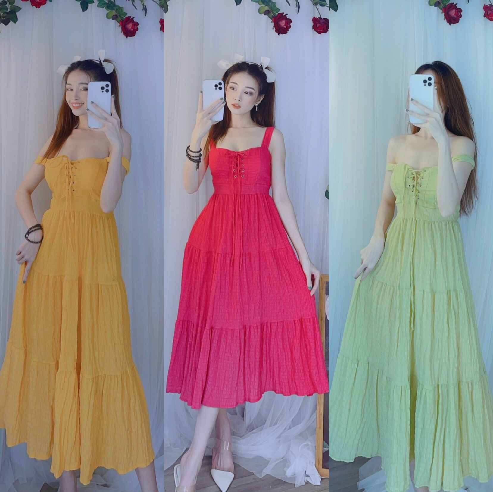 Đầm hai dây bản to đầm maxi đan dây ngực hai kiểu đi chơi du lịch mặc tết siêu đẹp hình thật