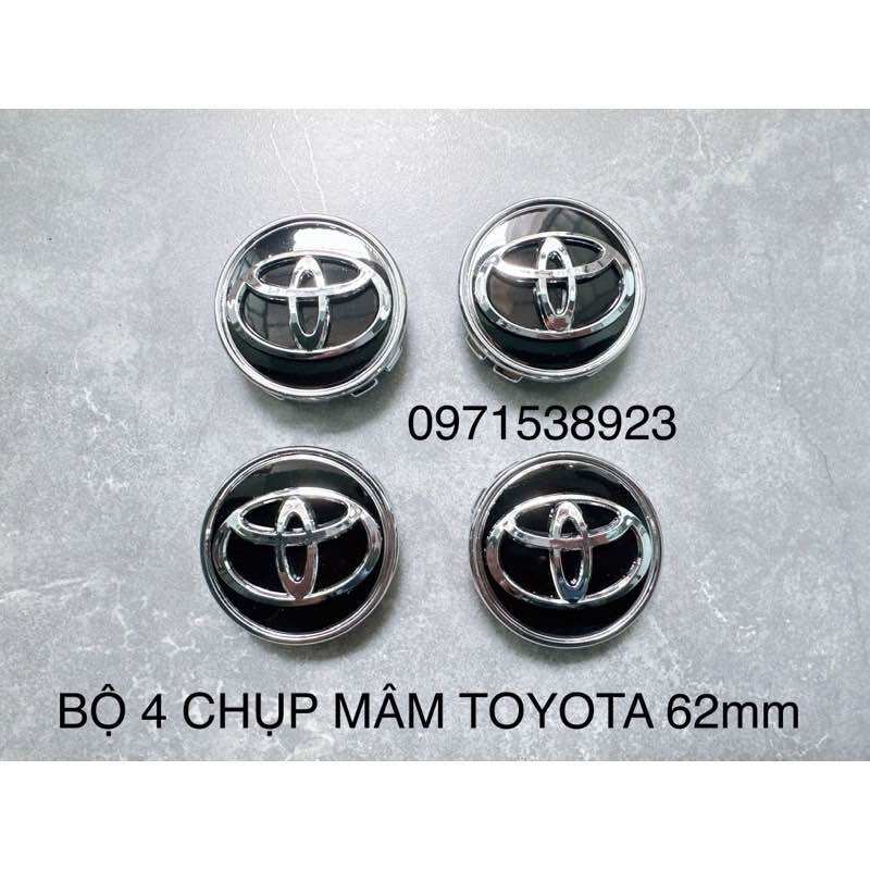 4 chụp mâm toyota 62mm đen viền bạc cao cấp giá rẻ
