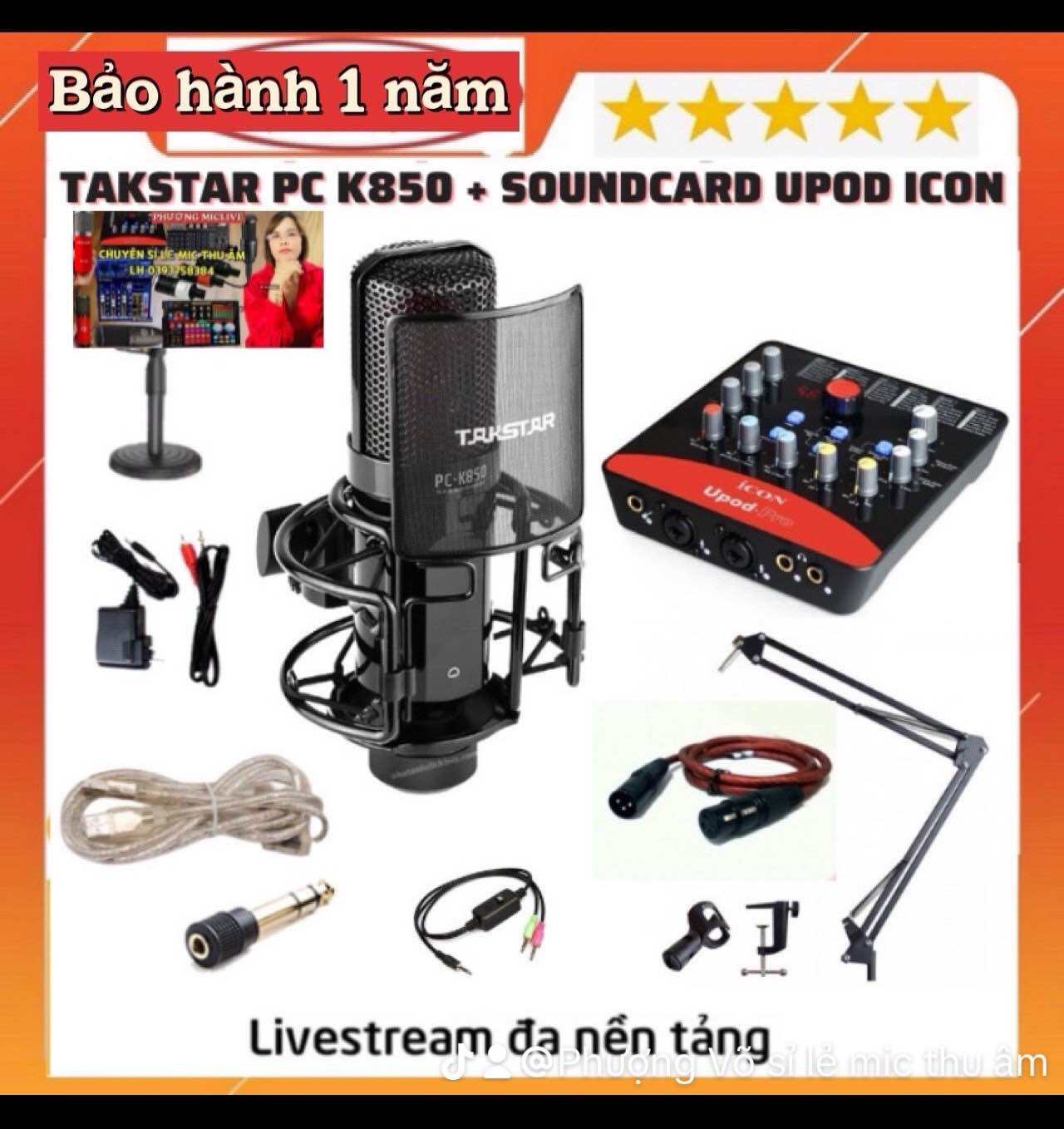 Bộ Combo Mic Thu Âm Hát Livestream Sound Card Icon Upod Pro và Mic TAKSTAR PC K850 Thu Âm Điện Thoại