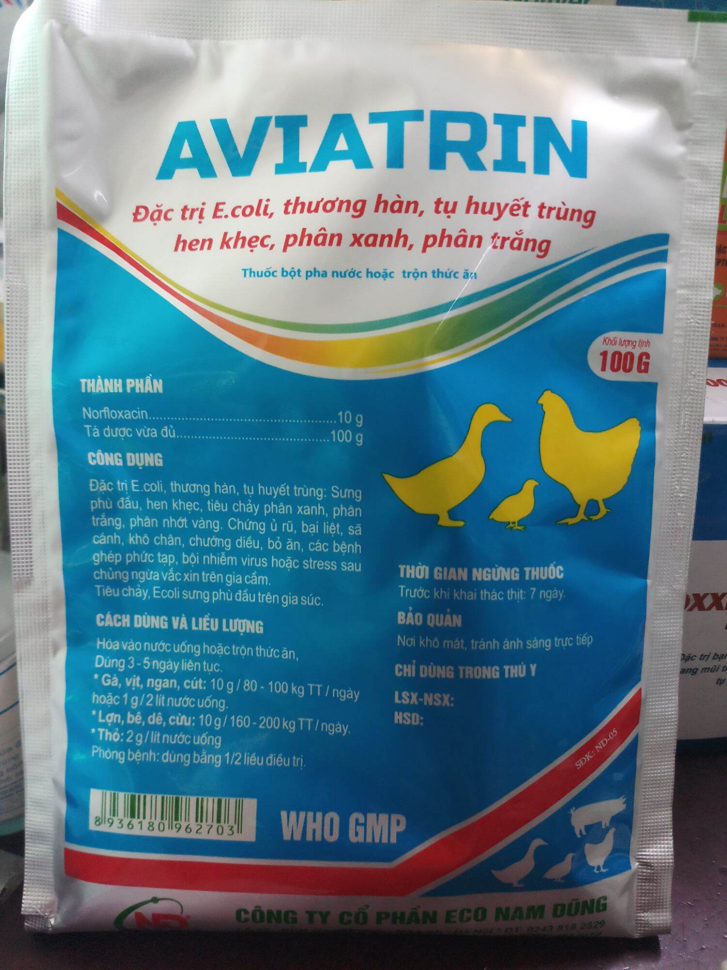 Aviatrin 100 gram ( tặng kèm 2 ống tiêm*1ml) hen khẹc, phân xanh, phân trắng  gà viêm đường tiêu hóa, hô hấp trên gà, gia cầm