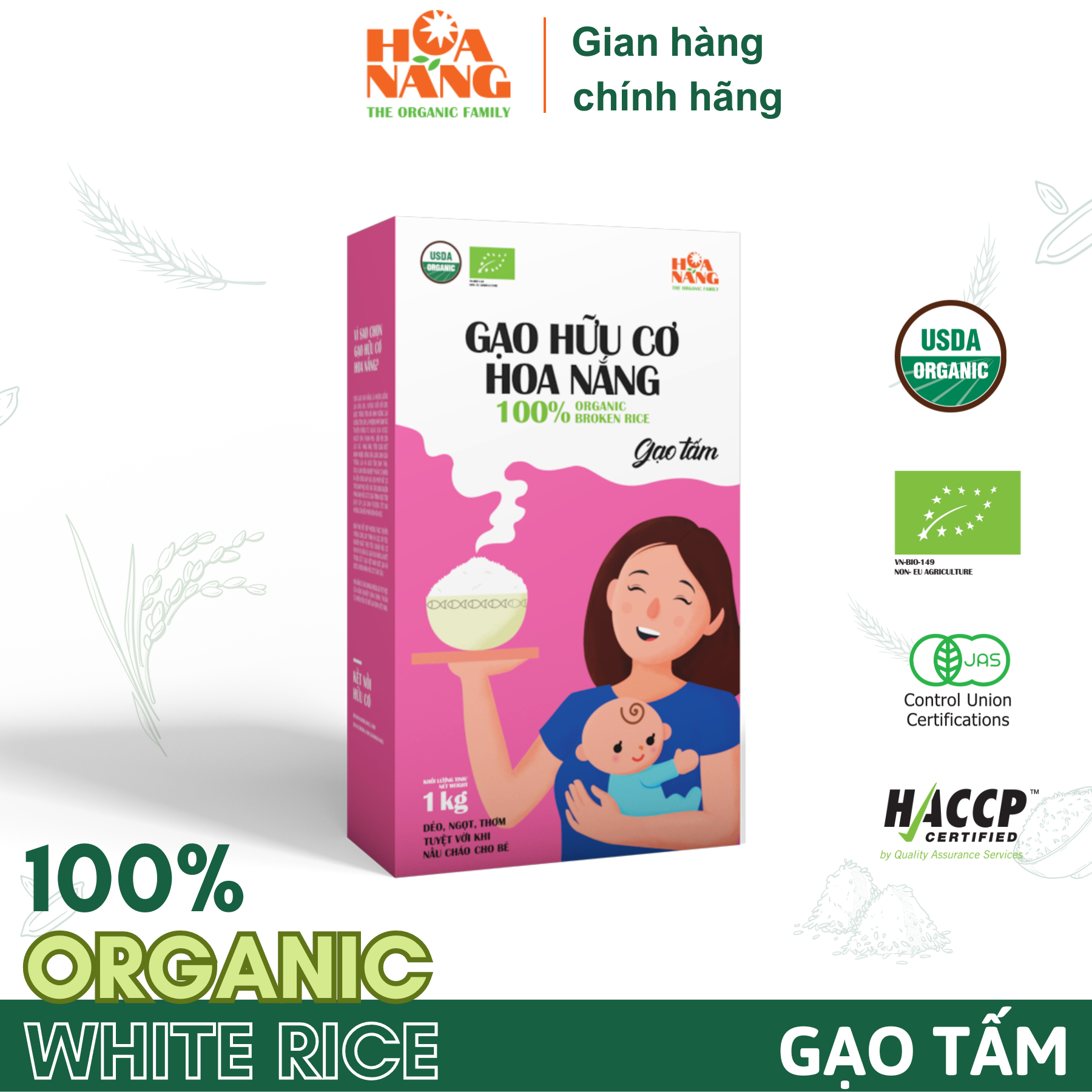 Gạo tấm hữu cơ Hoa Nắng - Hộp 1 kg