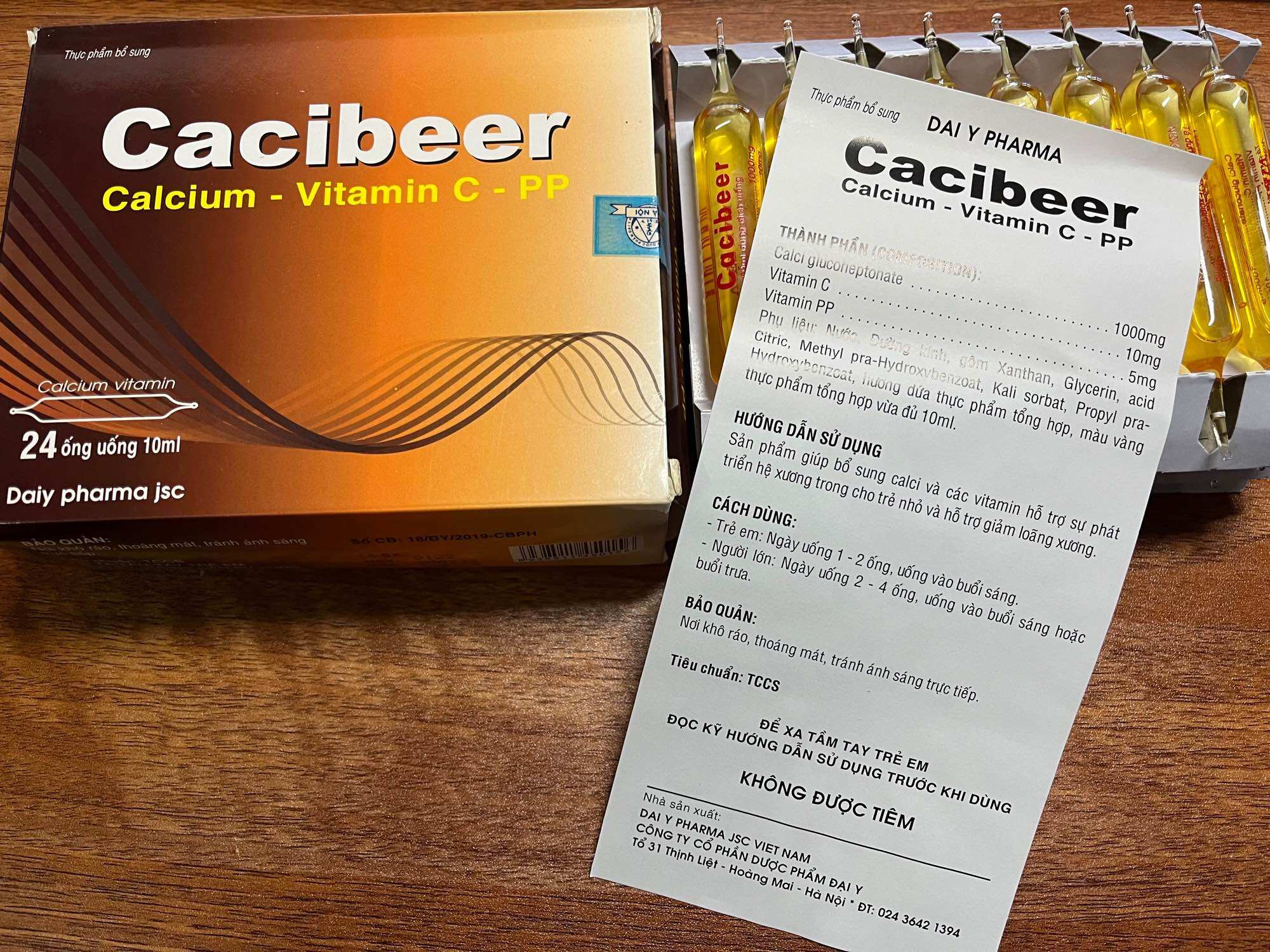 Cacibeer - Thực phẩm bổ sung canxi hộp 24 ống Đại Y