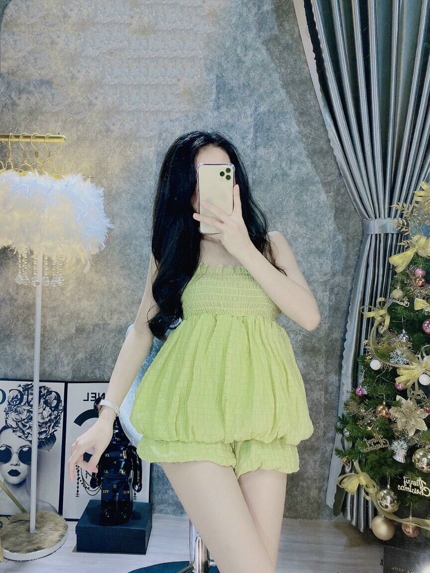 Set bí vải xốp hai dây màu trơn