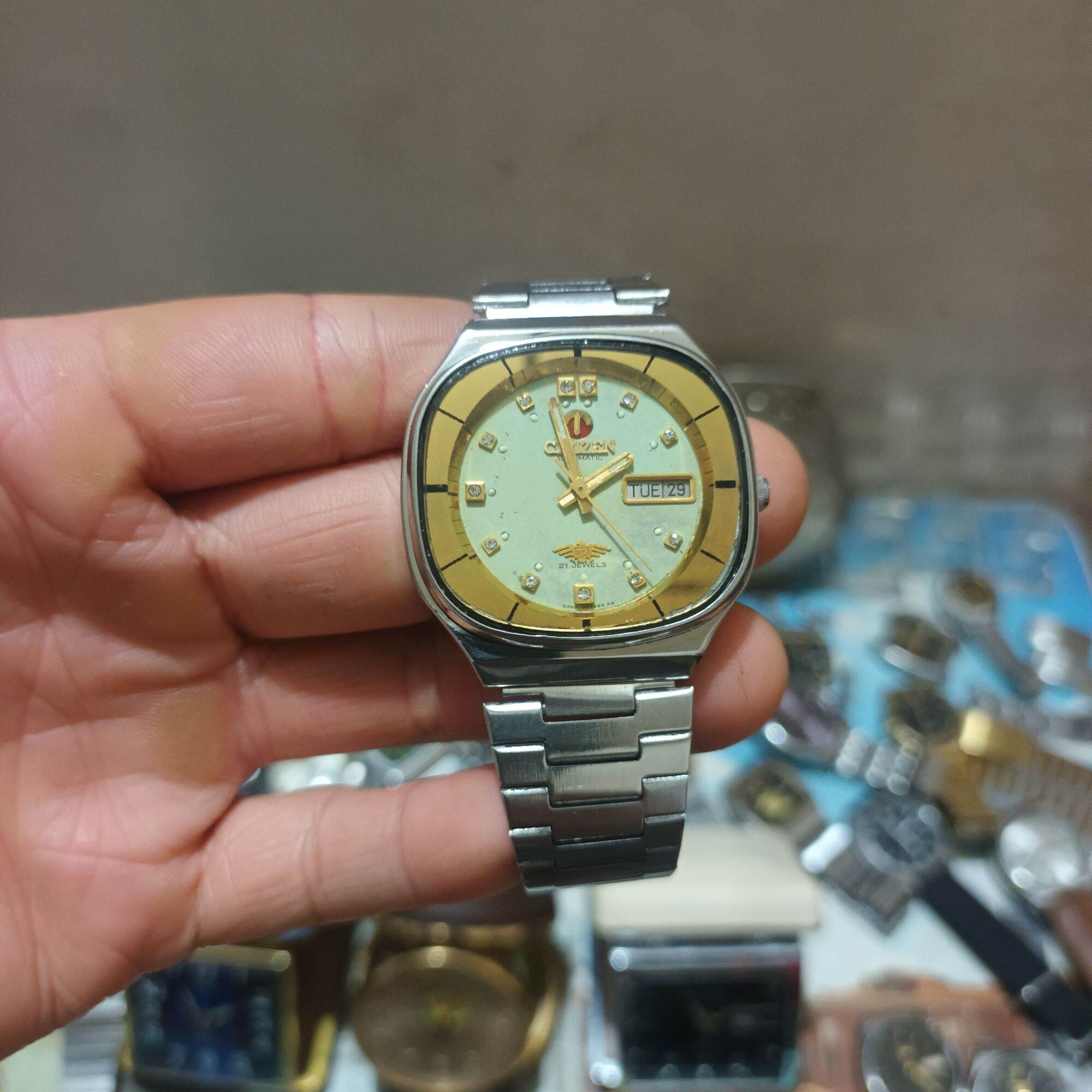 Đồng hồ Citizen cổ 12 hạt automatic 21Jewels màu vàng óng mật ong siêu đẹp