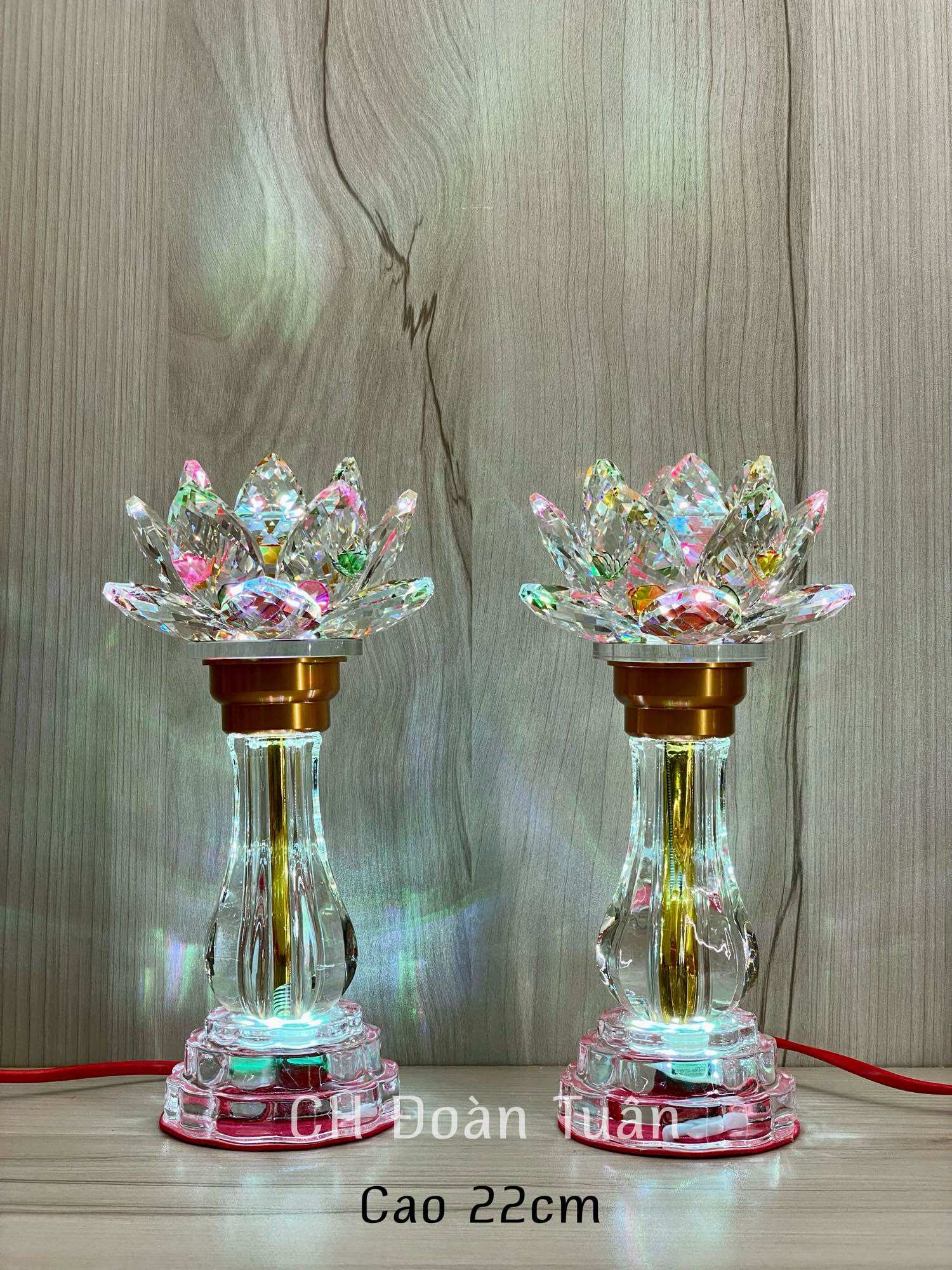 Cặp đèn thờ pha lê hoa sen đúc nguyên khối cao cấp - PL65-PL66